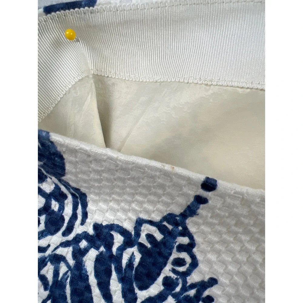 J.Crew No. 2 Pencil Skirt Women 4 White Blue Damask Tile Print Pique Cotton Bl